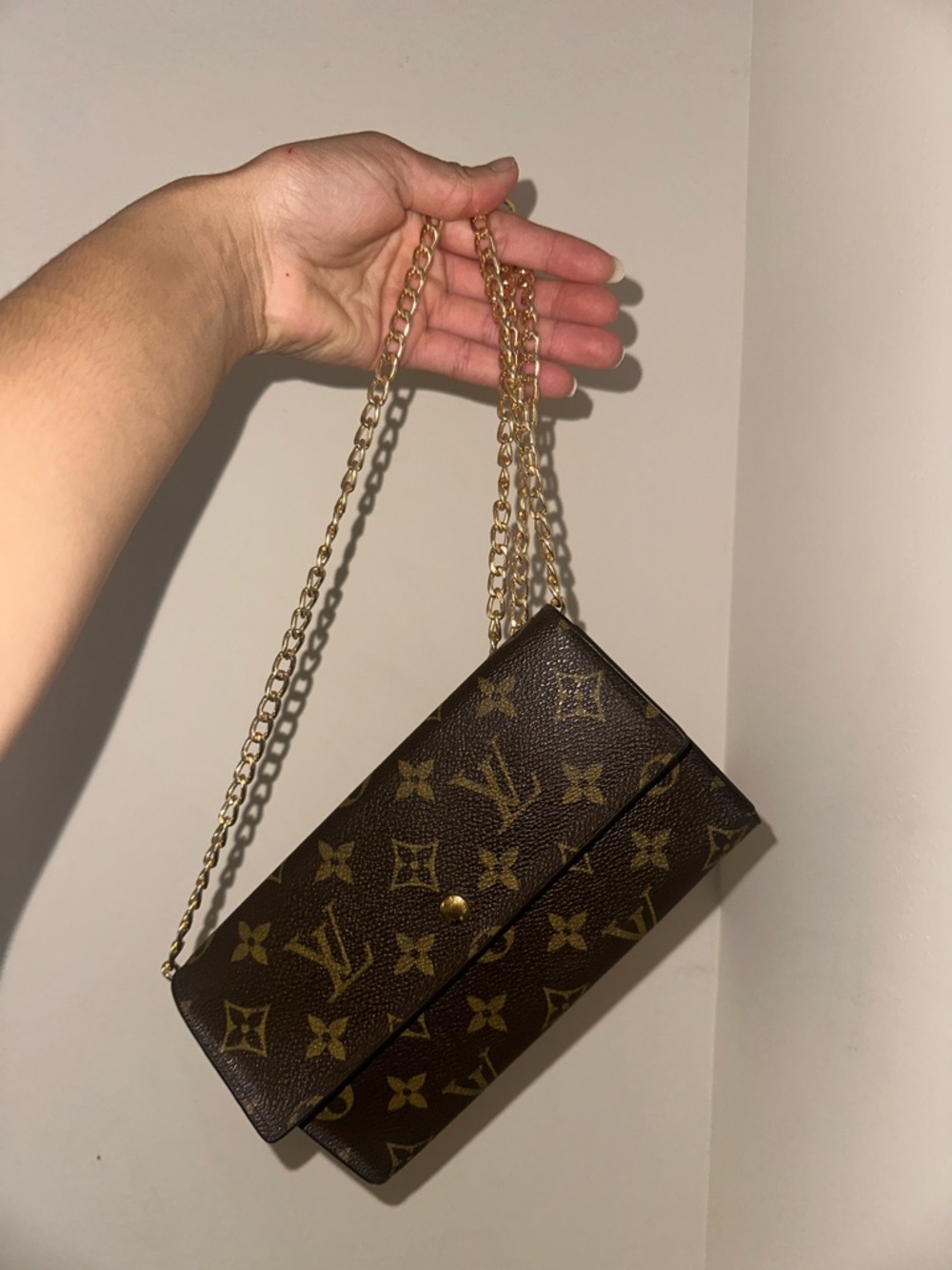Louis Vuitton Brown Monogram Gold-Chain Crossbody Wallet